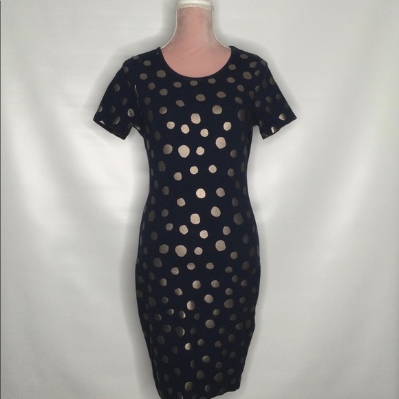 French Connection Navy and Gold Polka Dot Dress - Picture 2 of 11